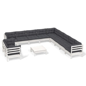vidaXL 12-piece Garden Lounge Set with Cushions White Solid Pine Wood