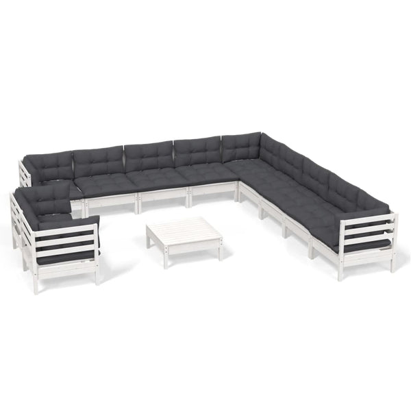 vidaXL 12-piece Garden Lounge Set with Cushions White Solid Pine Wood