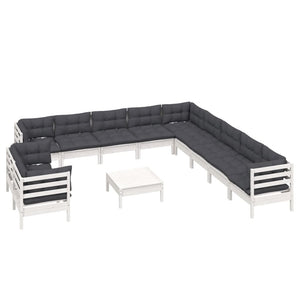 vidaXL 12-piece Garden Lounge Set with Cushions White Solid Pine Wood