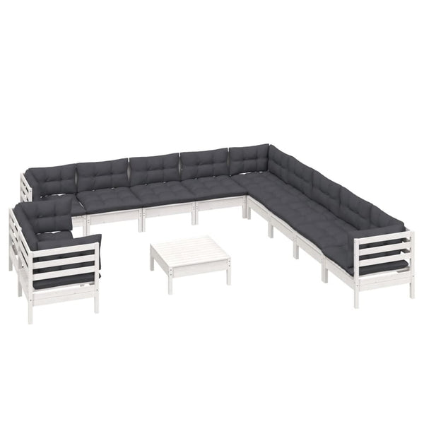 vidaXL 12-piece Garden Lounge Set with Cushions White Solid Pine Wood