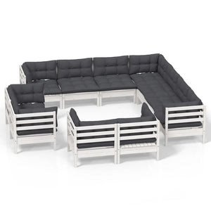 vidaXL 11-pc. Garden Lounge Set with Cushions White Solid Pine Wood