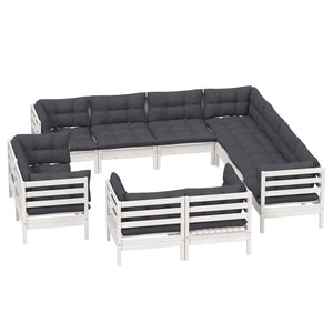 vidaXL 11-pc. Garden Lounge Set with Cushions White Solid Pine Wood