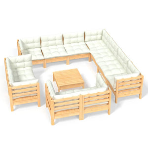 vidaXL 12-piece Garden Lounge Set with Cream Cushions Solid Pine Wood