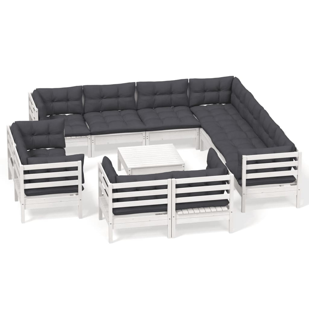 vidaXL 12-piece Garden Lounge Set with Cushions White Solid Pine Wood
