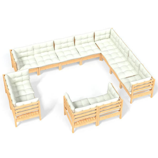 vidaXL 12-piece Garden Lounge Set with Cream Cushions Solid Pine Wood