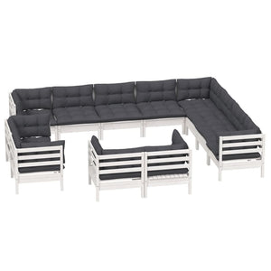 vidaXL 12-piece Garden Lounge Set with Cushions White Solid Pine Wood