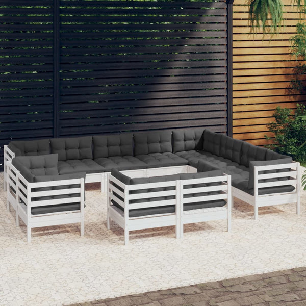 vidaXL 12-piece Garden Lounge Set with Cushions White Solid Pine Wood