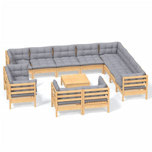 vidaXL 13-Piece Garden Lounge Set with Grey Cushions Solid Pine Wood