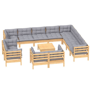 vidaXL 13-Piece Garden Lounge Set with Grey Cushions Solid Pine Wood