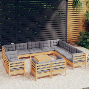 vidaXL 13-Piece Garden Lounge Set with Grey Cushions Solid Pine Wood