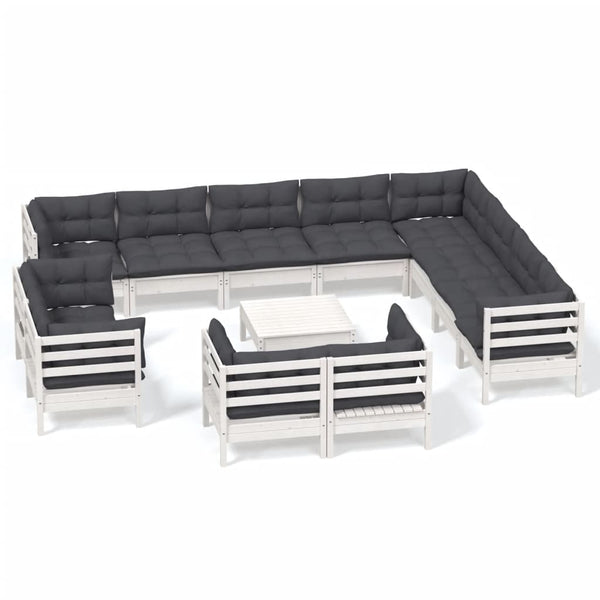 vidaXL 13-Piece Garden Lounge Set with Cushions White Solid Pine Wood