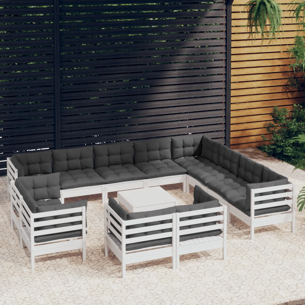 vidaXL 13-Piece Garden Lounge Set with Cushions White Solid Pine Wood