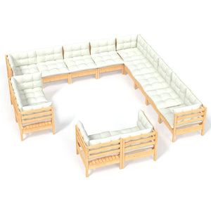vidaXL 13-Piece Garden Lounge Set with Cream Cushions Solid Pine Wood