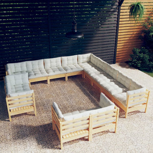vidaXL 13-Piece Garden Lounge Set with Cream Cushions Solid Pine Wood