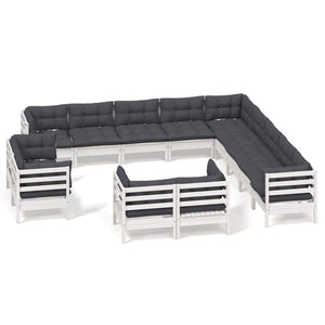vidaXL 13-Piece Garden Lounge Set with Cushions White Solid Pine Wood