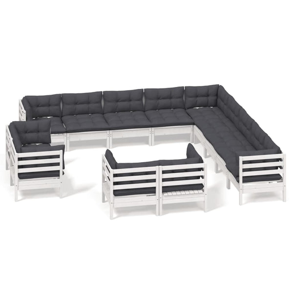 vidaXL 13-Piece Garden Lounge Set with Cushions White Solid Pine Wood