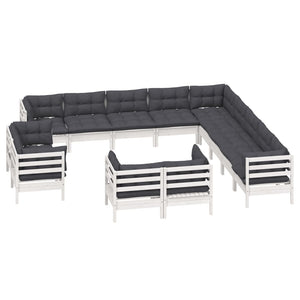 vidaXL 13-Piece Garden Lounge Set with Cushions White Solid Pine Wood