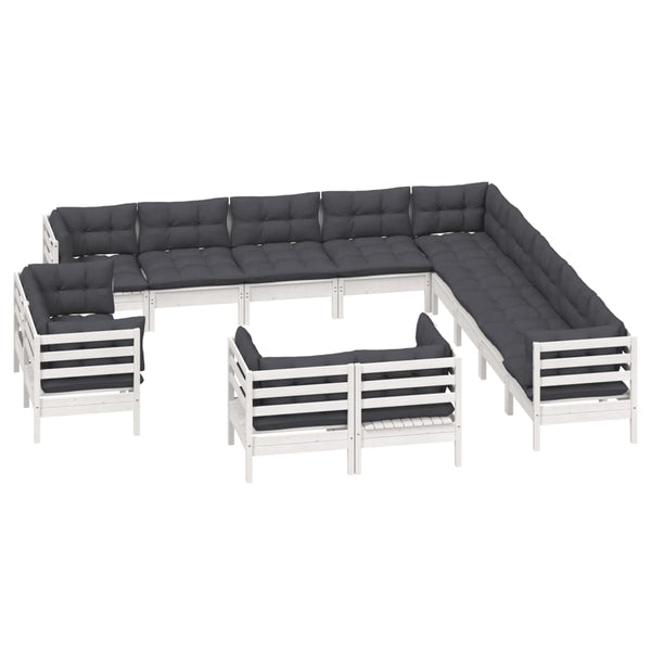 vidaXL 13-Piece Garden Lounge Set with Cushions White Solid Pine Wood