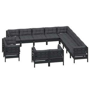 vidaXL 13-Piece Garden Lounge Set with Cushions Black Solid Pine Wood