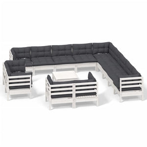 vidaXL 14-Piece Garden Lounge Set with Cushions White Solid Pine Wood