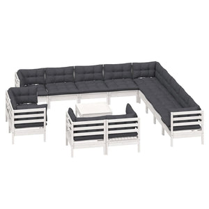 vidaXL 14-Piece Garden Lounge Set with Cushions White Solid Pine Wood