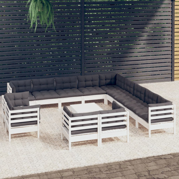 vidaXL 14-Piece Garden Lounge Set with Cushions White Solid Pine Wood