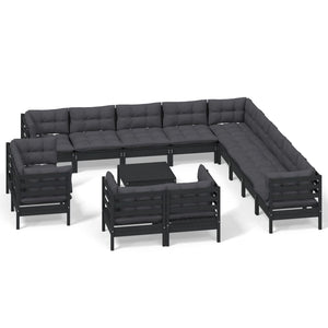 vidaXL 14-Piece Garden Lounge Set with Cushions Black Solid Pine Wood