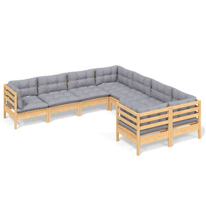 vidaXL 8-piece Garden Lounge Set with Grey Cushions Solid Pine Wood