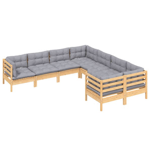 vidaXL 8-piece Garden Lounge Set with Grey Cushions Solid Pine Wood
