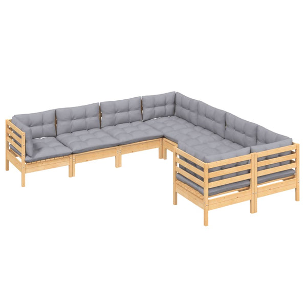 vidaXL 8-piece Garden Lounge Set with Grey Cushions Solid Pine Wood