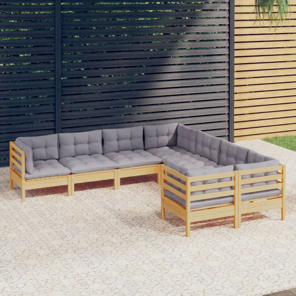 vidaXL 8-piece Garden Lounge Set with Grey Cushions Solid Pine Wood
