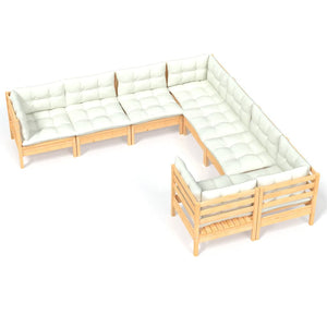 vidaXL 8-Piece Garden Lounge Set with Cream Cushions Solid Pine Wood