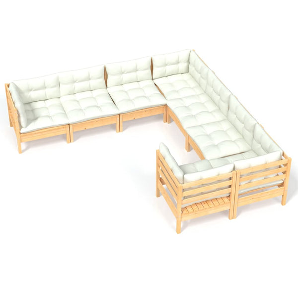 vidaXL 8-Piece Garden Lounge Set with Cream Cushions Solid Pine Wood