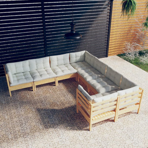 vidaXL 8-Piece Garden Lounge Set with Cream Cushions Solid Pine Wood