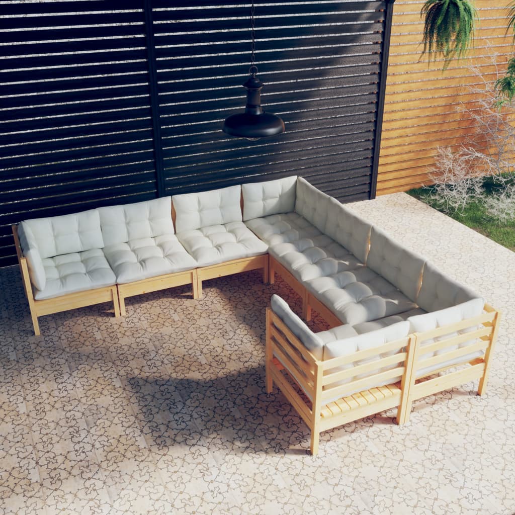 vidaXL 8-Piece Garden Lounge Set with Cream Cushions Solid Pine Wood