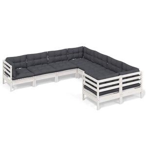 vidaXL 8-piece Garden Lounge Set with Cushions White Solid Pine Wood