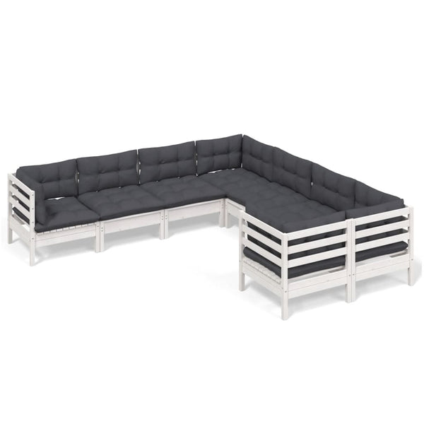 vidaXL 8-piece Garden Lounge Set with Cushions White Solid Pine Wood