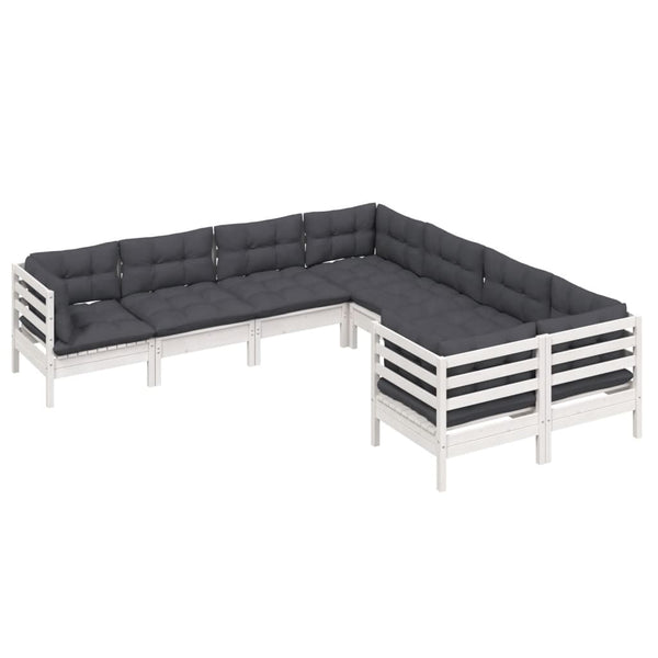 vidaXL 8-piece Garden Lounge Set with Cushions White Solid Pine Wood