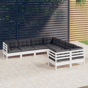 vidaXL 8-piece Garden Lounge Set with Cushions White Solid Pine Wood