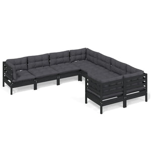 vidaXL 8-piece Garden Lounge Set with Cushions Black Solid Pine Wood