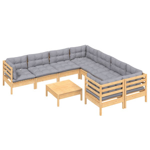 vidaXL 9-piece Garden Lounge Set with Grey Cushions Pine Wood