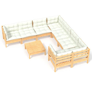 vidaXL 9-piece Garden Lounge Set with Cream Cushions Pinewood