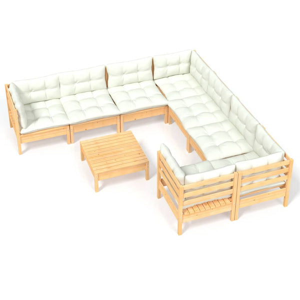 vidaXL 9-piece Garden Lounge Set with Cream Cushions Pinewood