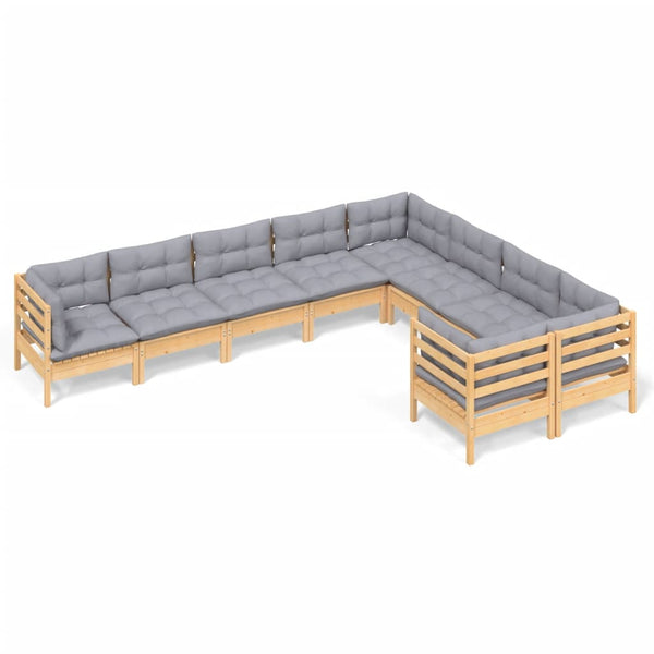 vidaXL 9-piece Garden Lounge Set with Grey Cushions Pine Wood