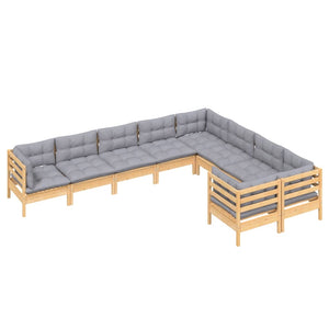 vidaXL 9-piece Garden Lounge Set with Grey Cushions Pine Wood