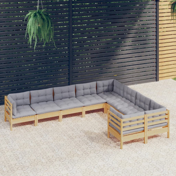 vidaXL 9-piece Garden Lounge Set with Grey Cushions Pine Wood
