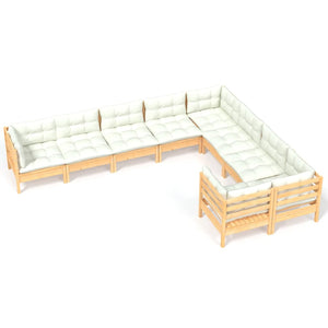 vidaXL 9-piece Garden Lounge Set with Cream Cushions Pinewood