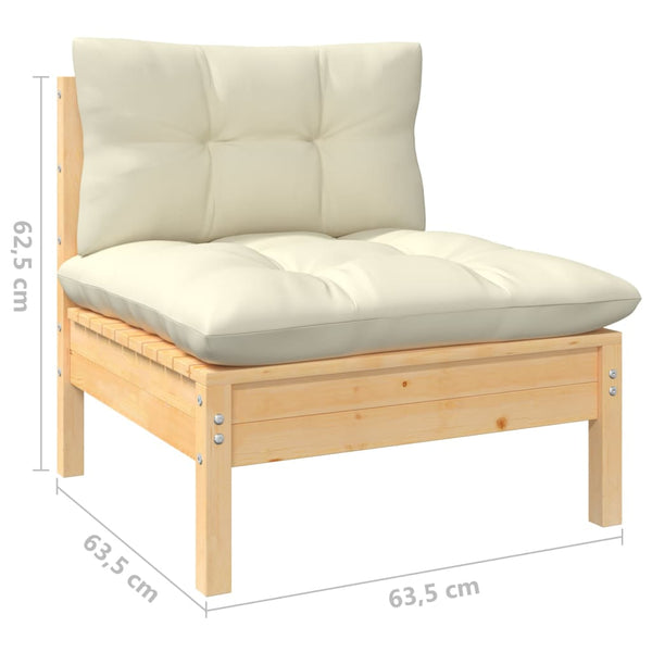 vidaXL 9-piece Garden Lounge Set with Cream Cushions Pinewood