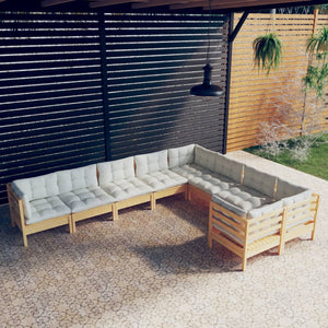 vidaXL 9-piece Garden Lounge Set with Cream Cushions Pinewood