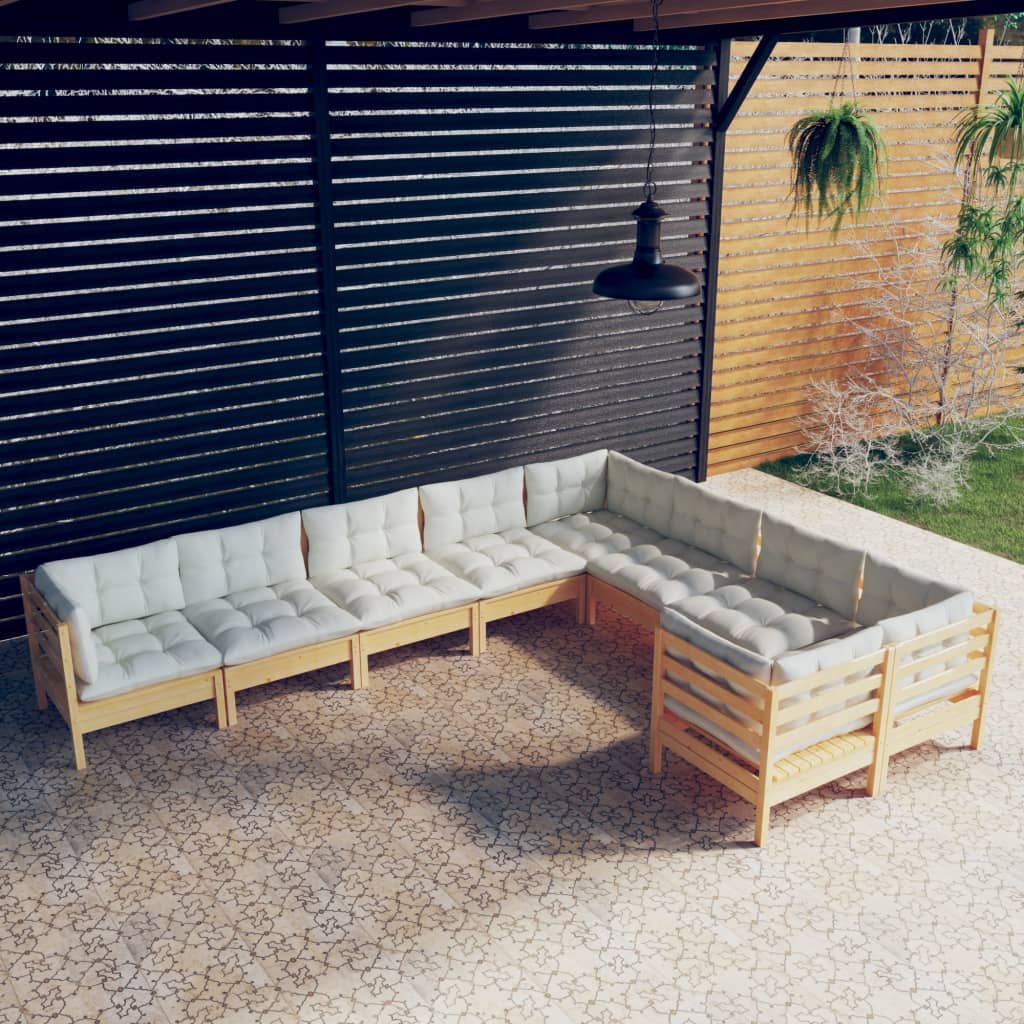 vidaXL 9-piece Garden Lounge Set with Cream Cushions Pinewood